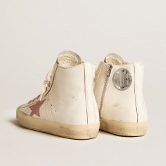 Golden Goose Francy In Cream Nappa With Pink Crocodile-print Leather Star