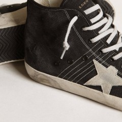 Golden Goose Francy Penstar In Black Canvas With White Suede Star And Black Suede Heel Tab