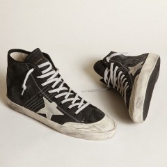 Golden Goose Francy Penstar In Black Canvas With White Suede Star And Black Suede Heel Tab