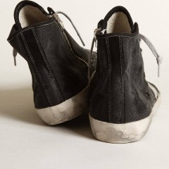 Golden Goose Francy Penstar In Black Canvas With White Suede Star And Black Suede Heel Tab