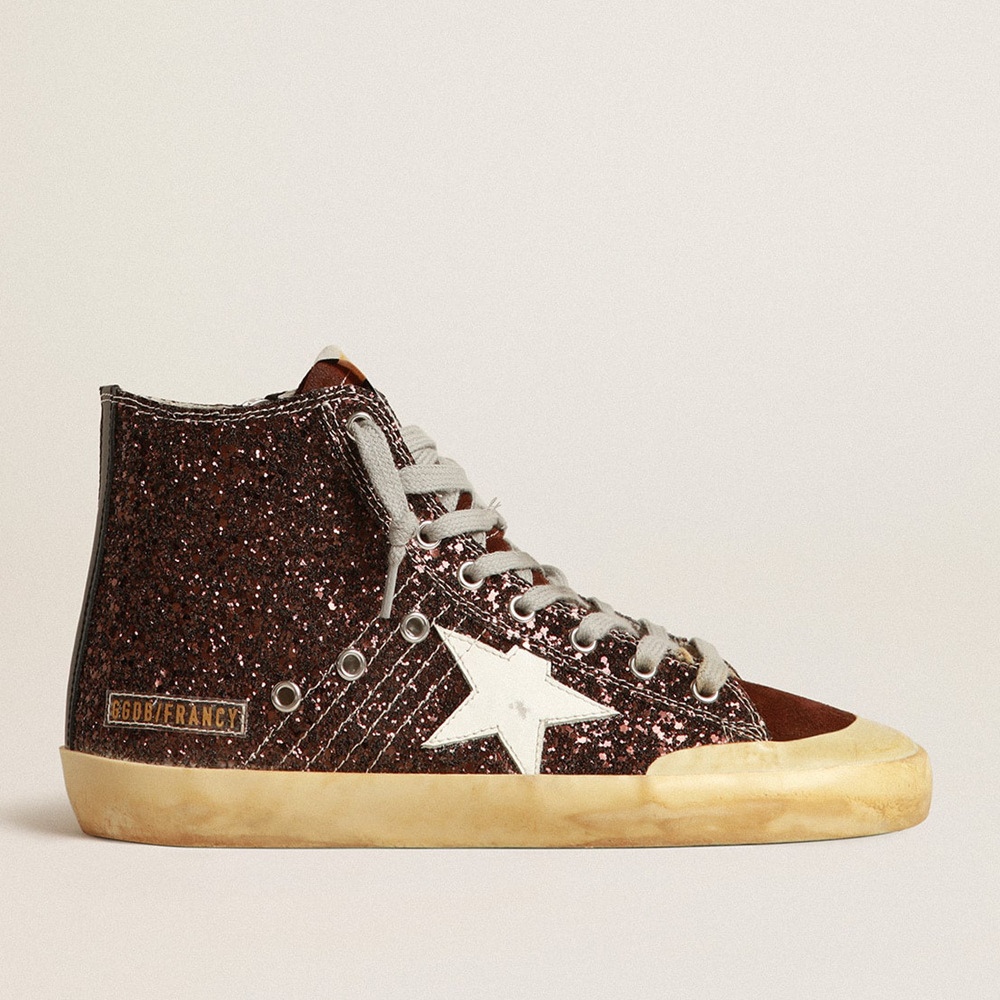 Golden Goose Francy Penstar In Brown Glitter With White Leather Star