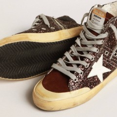 Golden Goose Francy Penstar In Brown Glitter With White Leather Star