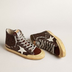 Golden Goose Francy Penstar In Brown Glitter With White Leather Star