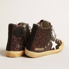 Golden Goose Francy Penstar In Brown Glitter With White Leather Star