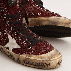 Golden Goose Francy Penstar In Burgundy Glitter With White Leather Star