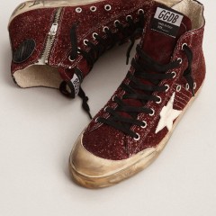 Golden Goose Francy Penstar In Burgundy Glitter With White Leather Star