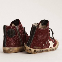 Golden Goose Francy Penstar In Burgundy Glitter With White Leather Star