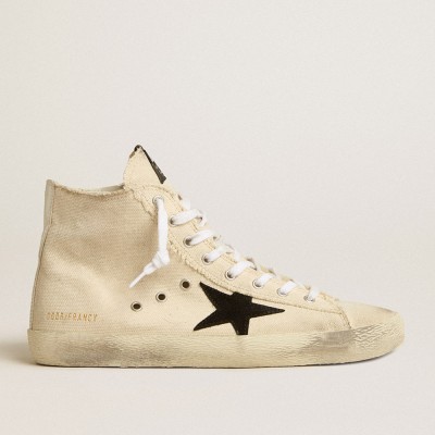 Golden Goose Francy Penstar In Canvas With Black Suede Star And Leather Heel Tab