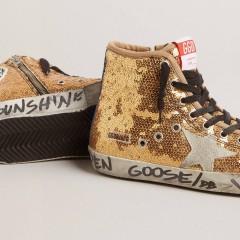 Golden Goose Francy Penstar In Gold Glitter With Suede Star And Bright Blue Heel Tab