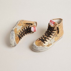 Golden Goose Francy Penstar In Gold Glitter With Suede Star And Bright Blue Heel Tab