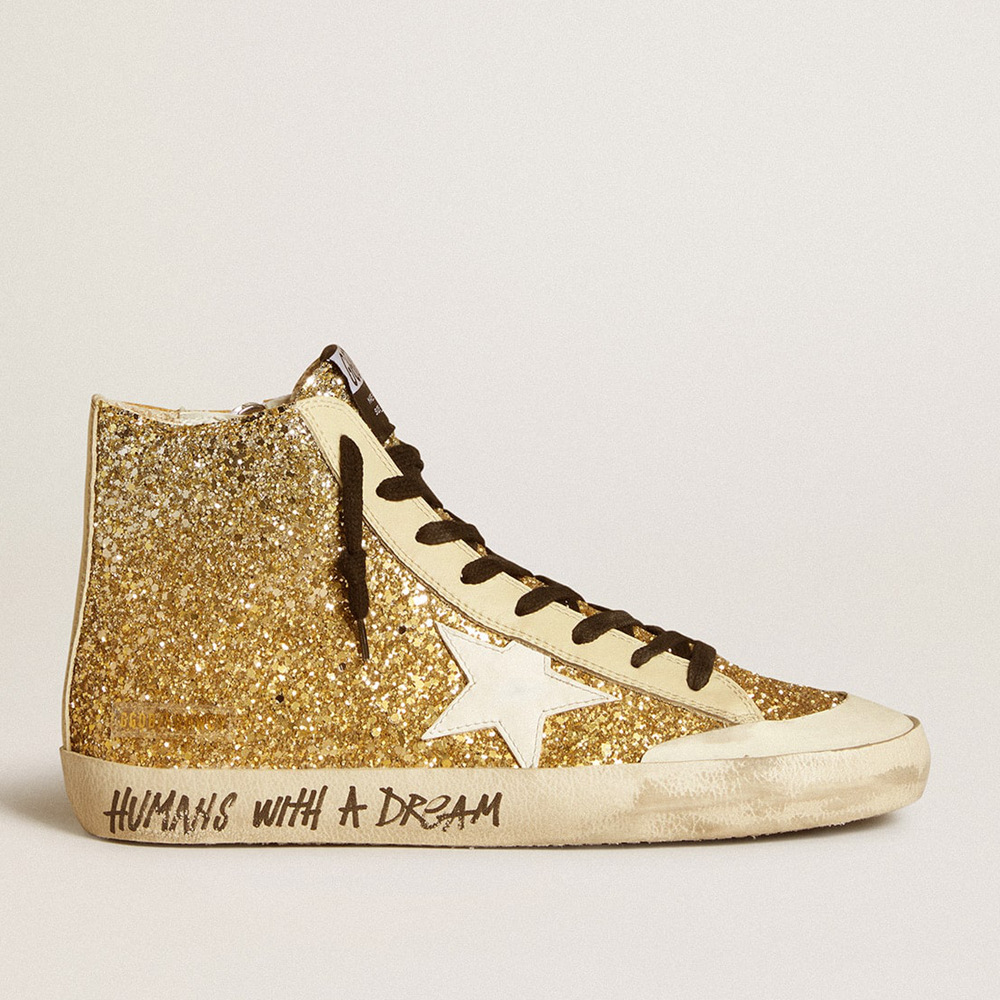 Golden Goose Francy Penstar In Gold Glitter With White Leather Star