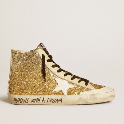 Golden Goose Francy Penstar In Gold Glitter With White Leather Star