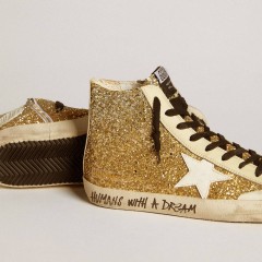 Golden Goose Francy Penstar In Gold Glitter With White Leather Star