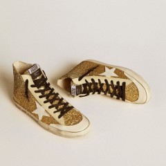 Golden Goose Francy Penstar In Gold Glitter With White Leather Star