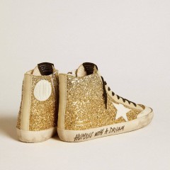 Golden Goose Francy Penstar In Gold Glitter With White Leather Star