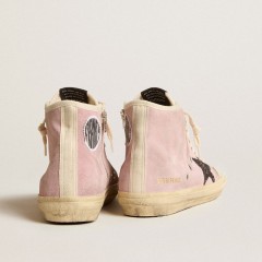 Golden Goose Francy Penstar In Pink Suede With Gray Glitter Star