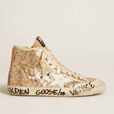 Golden Goose Francy Penstar In Sequins With Leather Star And Suede Inserts