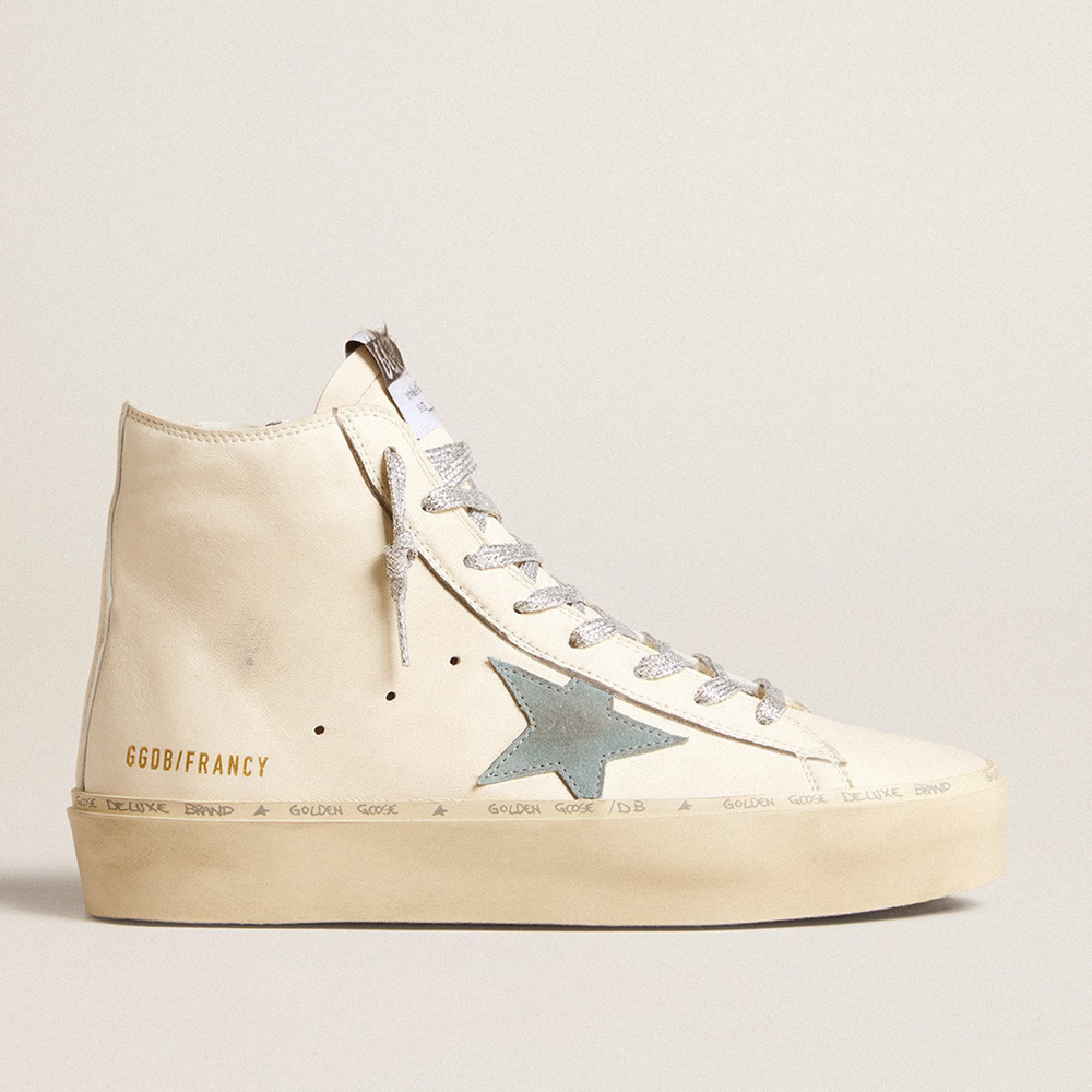 Golden Goose Francy Penstar In White Nappa Leather With Powder-blue Suede Star