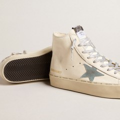 Golden Goose Francy Penstar In White Nappa Leather With Powder-blue Suede Star