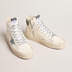 Golden Goose Francy Penstar In White Nappa Leather With Powder-blue Suede Star