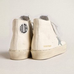 Golden Goose Francy Penstar In White Nappa Leather With Powder-blue Suede Star