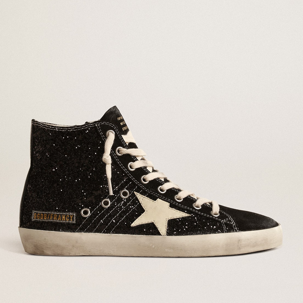 Golden Goose Francy Penstar LTD In Glitter With Ivory Star And Black Heel Tab