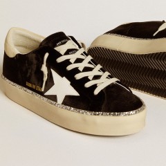 Golden Goose Hi Star In Black Velvet With White Leather Star And Suede Heel Tab