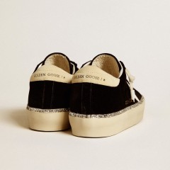 Golden Goose Hi Star In Black Velvet With White Leather Star And Suede Heel Tab