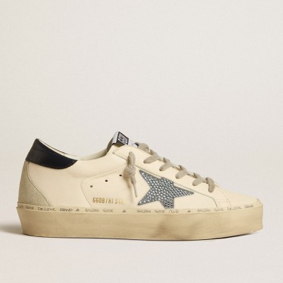 Golden Goose Hi Star In Nappa With Swarovski Crystal Star And Dark Blue Leather Heel Tab