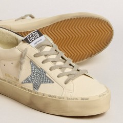 Golden Goose Hi Star In Nappa With Swarovski Crystal Star And Dark Blue Leather Heel Tab