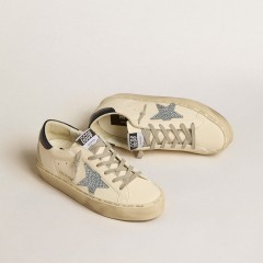 Golden Goose Hi Star In Nappa With Swarovski Crystal Star And Dark Blue Leather Heel Tab