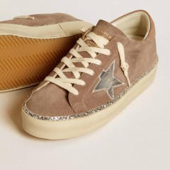 Golden Goose Hi Star In Suede With Silver Leather Star And Leather Heel Tab