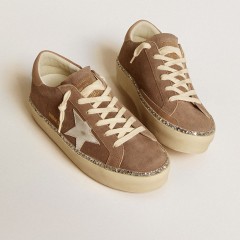 Golden Goose Hi Star In Suede With Silver Leather Star And Leather Heel Tab