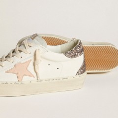 Golden Goose Hi Star In White Nappa With Pink Leather Star And Glitter Heel Tab