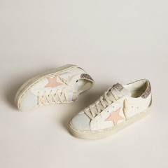 Golden Goose Hi Star In White Nappa With Pink Leather Star And Glitter Heel Tab