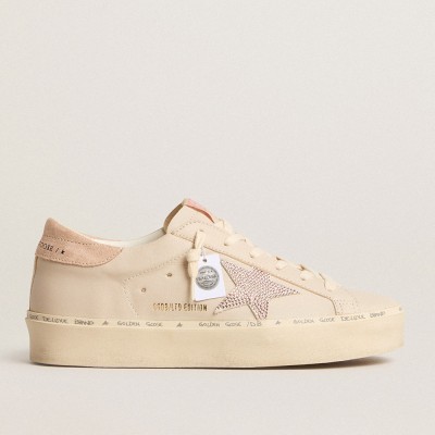 Golden Goose Hi Star LTD In Nappa With Suede Star And Pink Swarovski Crystals