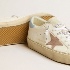 Golden Goose Hi Star LTD With Pink Suede Star And Light Blue Leather Heel Tab