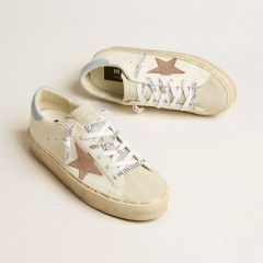 Golden Goose Hi Star LTD With Pink Suede Star And Light Blue Leather Heel Tab