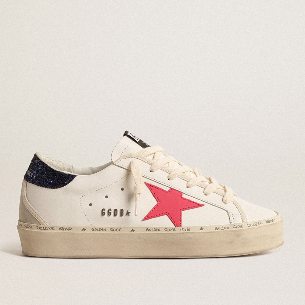 Golden Goose Hi Star With Fuchsia Leather Star And Blue Glitter Heel Tab