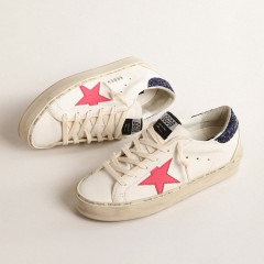 Golden Goose Hi Star With Fuchsia Leather Star And Blue Glitter Heel Tab