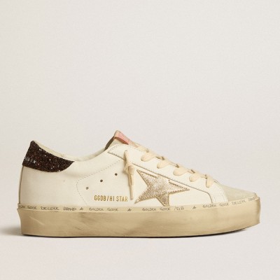 Golden Goose Hi Star With Platinum Metallic Leather Star And Glitter Heel Tab