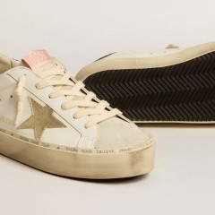 Golden Goose Hi Star With Platinum Metallic Leather Star And Glitter Heel Tab