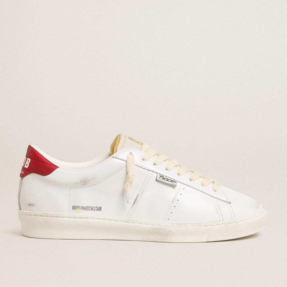 Golden Goose Matchstar In Glossy White Leather With Glossy Red Leather Heel Tab