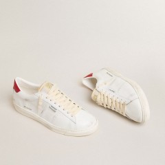 Golden Goose Matchstar In Glossy White Leather With Glossy Red Leather Heel Tab