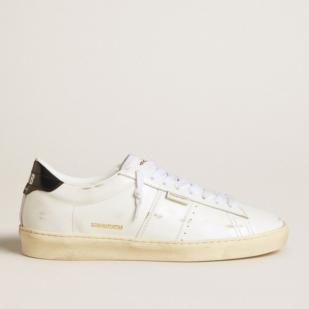 Golden Goose Matchstar In White Leather With Dark Blue Leather Heel Tab