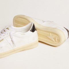 Golden Goose Matchstar In White Leather With Dark Blue Leather Heel Tab