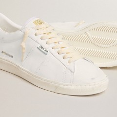 Golden Goose Matchstar In White Leather With Silver Glitter Heel Tab