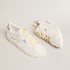 Golden Goose Matchstar In White Leather With Silver Glitter Heel Tab