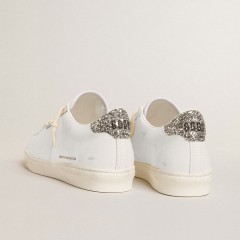 Golden Goose Matchstar In White Leather With Silver Glitter Heel Tab