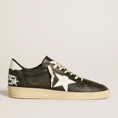 Golden Goose Men's Ball Star In Black Nappa With White Leather Star And Heel Tab